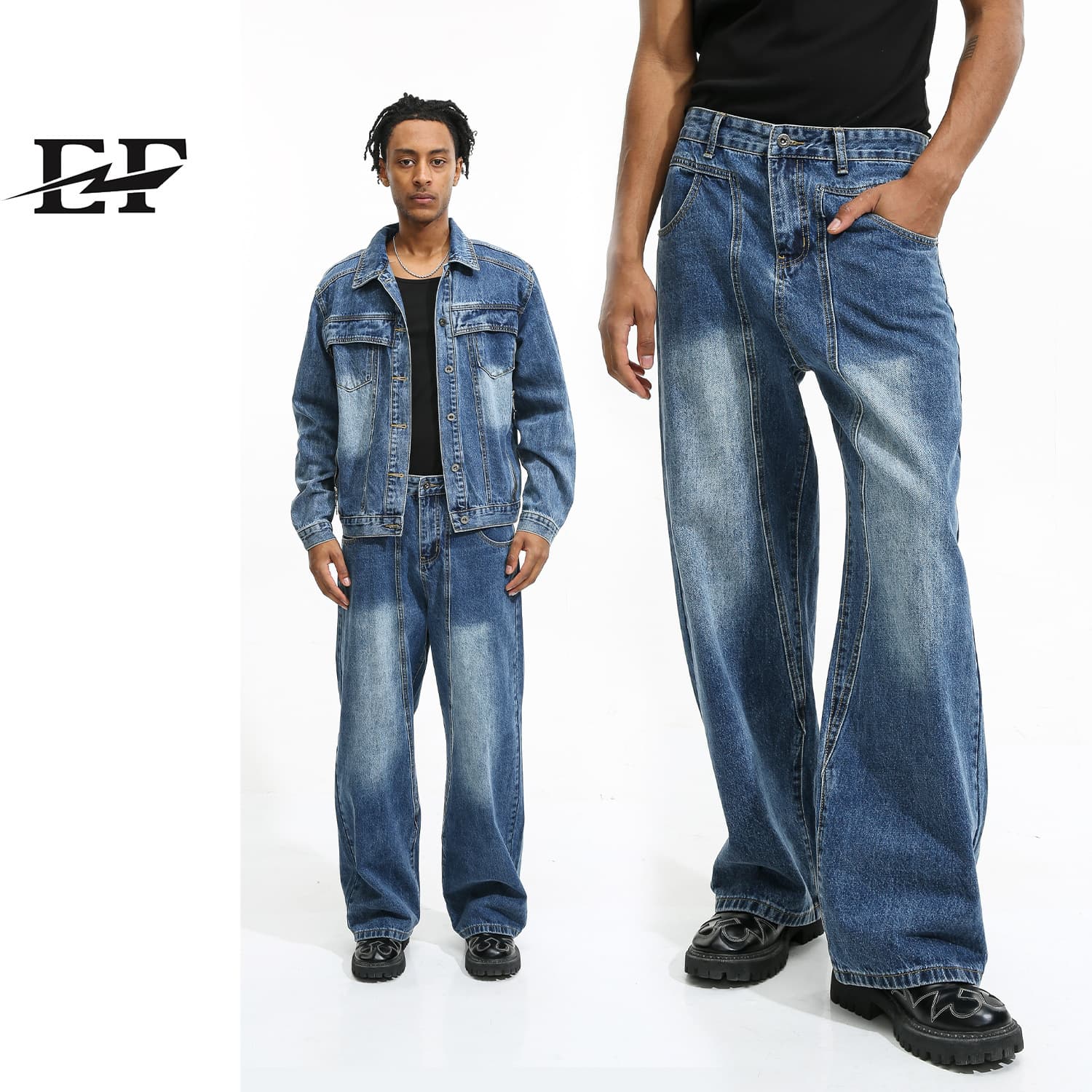 Men's Clothing Outerwear, Trendy Jacket, Loose Washed Denim Suit With Zipper Design