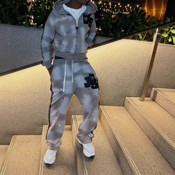 Ensemble sweat-shirt à capuche zippé et pantalon style rétro américain pour hommes et femmes, coupe ample, imprimé hip-hop