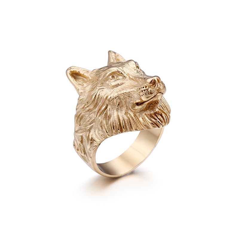 Men's Jewelry Retro Jewelry Stainless Steel Electroplated 18K Gold Personality Domineering Men's Wolf Head Ring