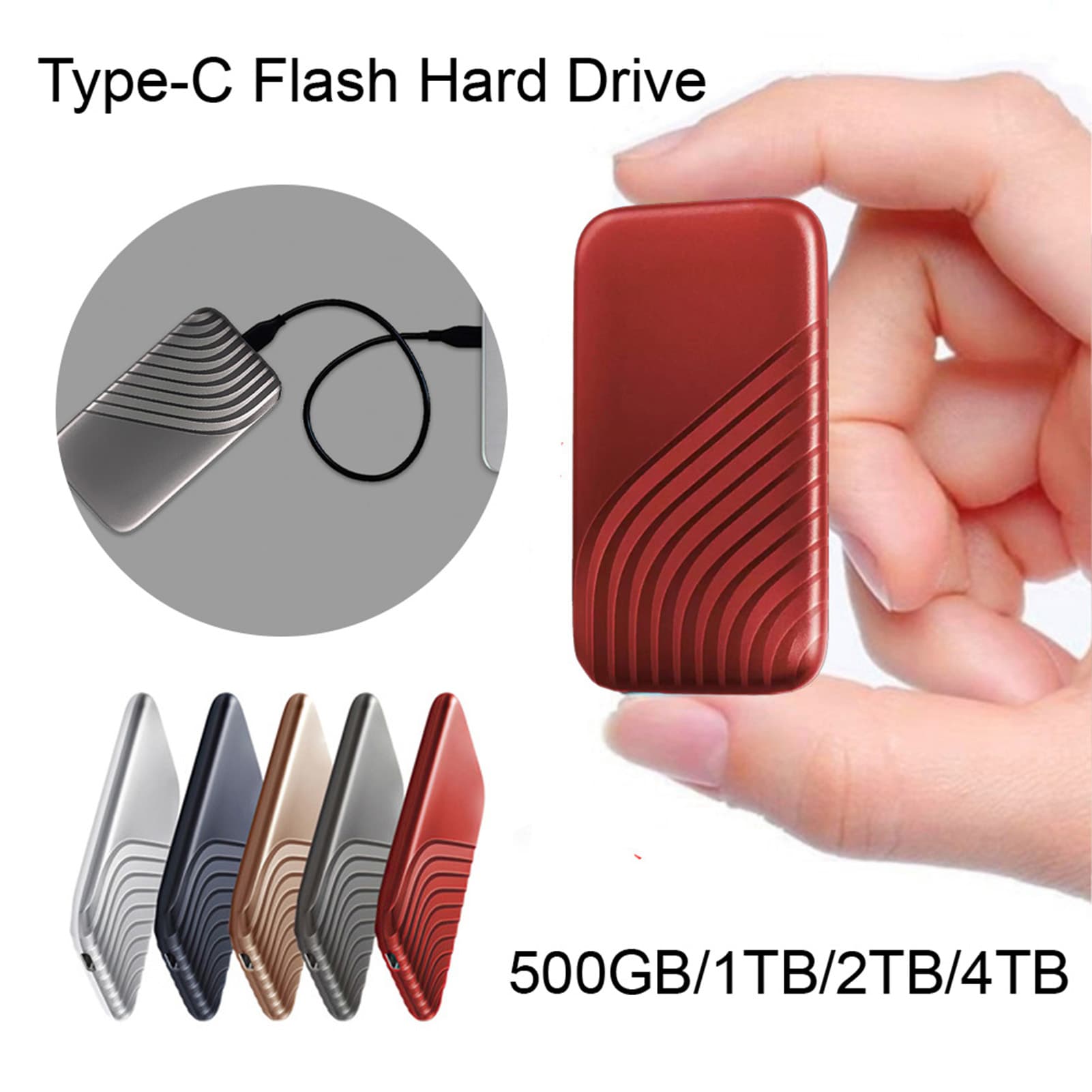 500GB/1TB/2TB/4TB Hard Drive High-speed Transmission Stable Output Data Storage Type-C Flash Hard Drive Computer Accessories