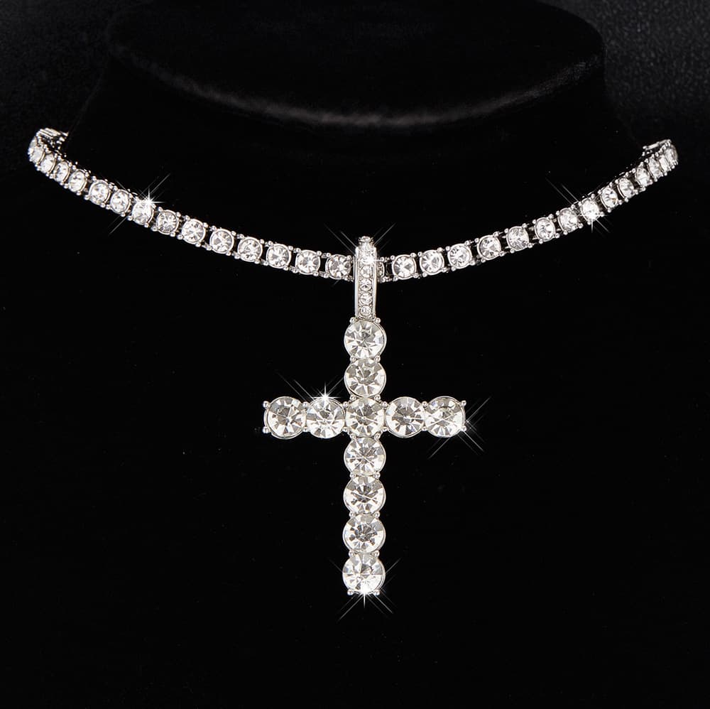 Men's Hip Hop Cross Pendant Necklace Alloy Rhinestone Trendy Simple Personalized Jewelry Style