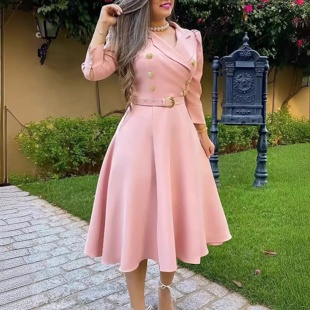 Women's Clothing coat lapel pleated strap belt temperament commuter dress