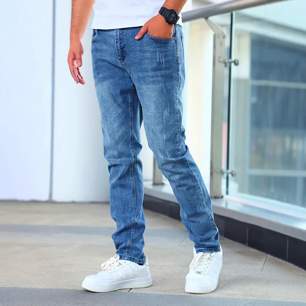 Men's Slim Fit Stretch Jeans - Classic Blue Denim Pants With Multiple Pockets, Comfortable & Stylish For Everyday Wear (S-XXL)