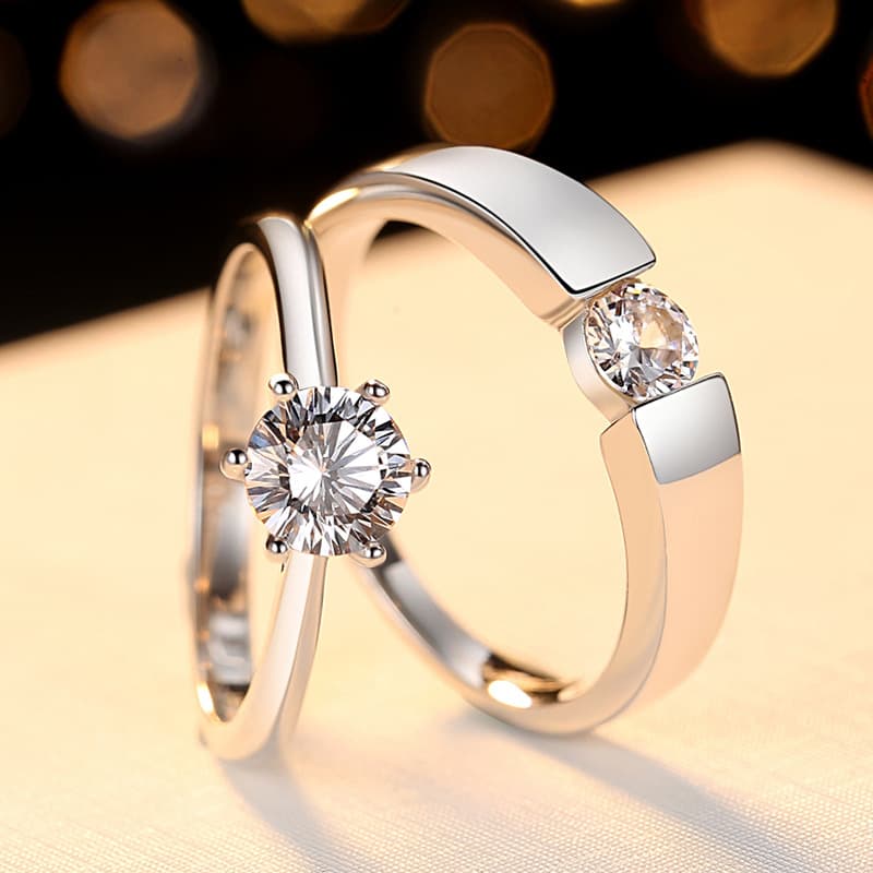 Silver Diamond Jewelry Sterling Silver Classic Simulation Diamond Ring Couple Ring Simple Men And Women Ring Gift