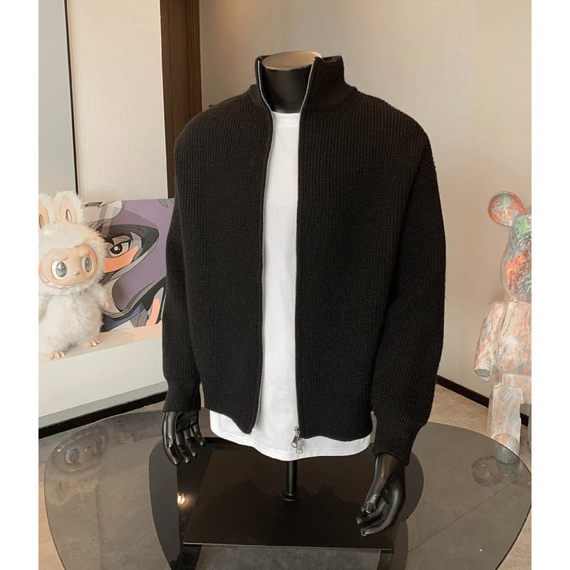 Pull homme épais à col montant et double fermeture éclair, couleur unie, automne, tendance, maille haut de gamme, marque Cleanfit