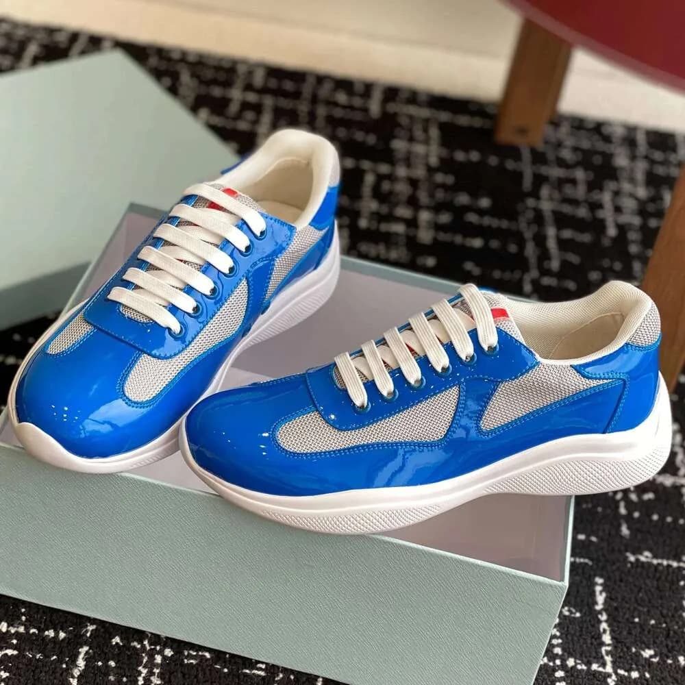 Baskets décontractées en cuir verni et respirant en maille véritable Americas Cup pour hommes et femmes de marque P