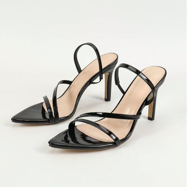 Women's Patent Leather Pointed Line With Back Ankle Strap Stiletto Sandals Gorgeous Fashion Party Heels