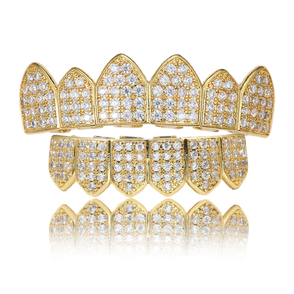 micro inlaid zircon gold braces fangs Halloween costume hip hop braces accessories gold braces hip hop jewelry