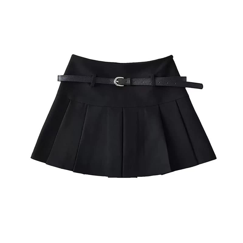 hot selling Grey Belt Pleated Women Y2K Summer High Waist Streetwear Mini Korean Girl Preppy Uniform All Match A Line Skirts