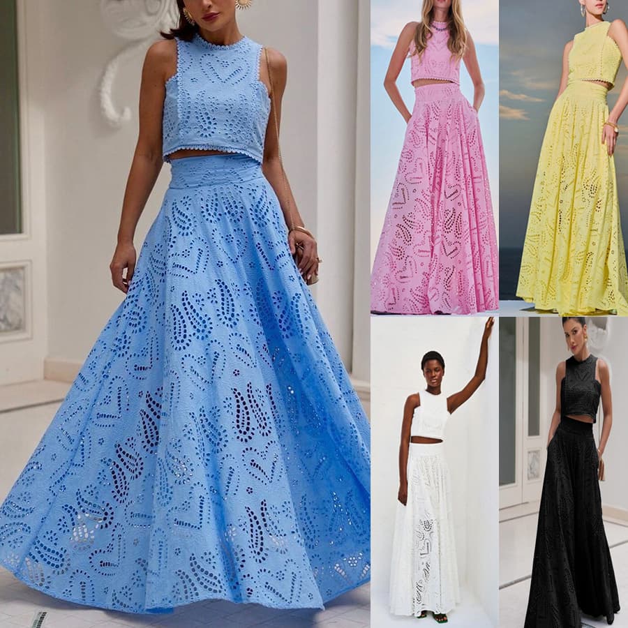 Women's Clothing Sleeveless Long Skirt Pocket Suit Leisure Vacation Loose Two Piece Suit