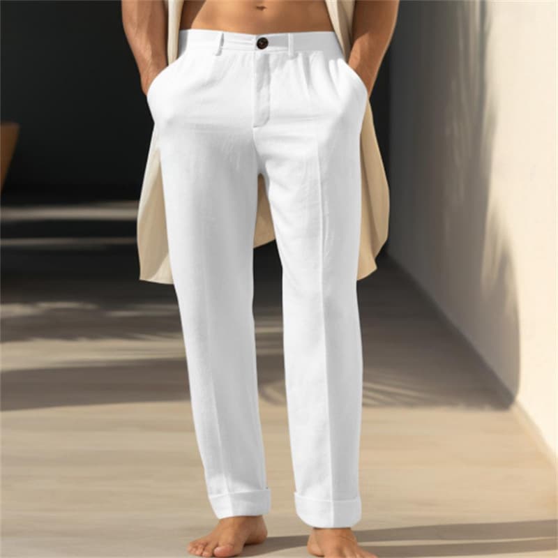 Men's Clothing Men's Linen Solid Color Fashion Street Slant Pocket Breathable Straight Casual Pants