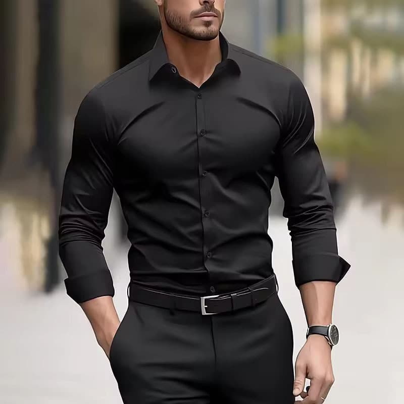 Men's Stretch Semi-Sheer Dress Shirt – 4-Way Elastic Polyester Business Casual Shirt With Breathable Comfort For Office & Evening Wear​