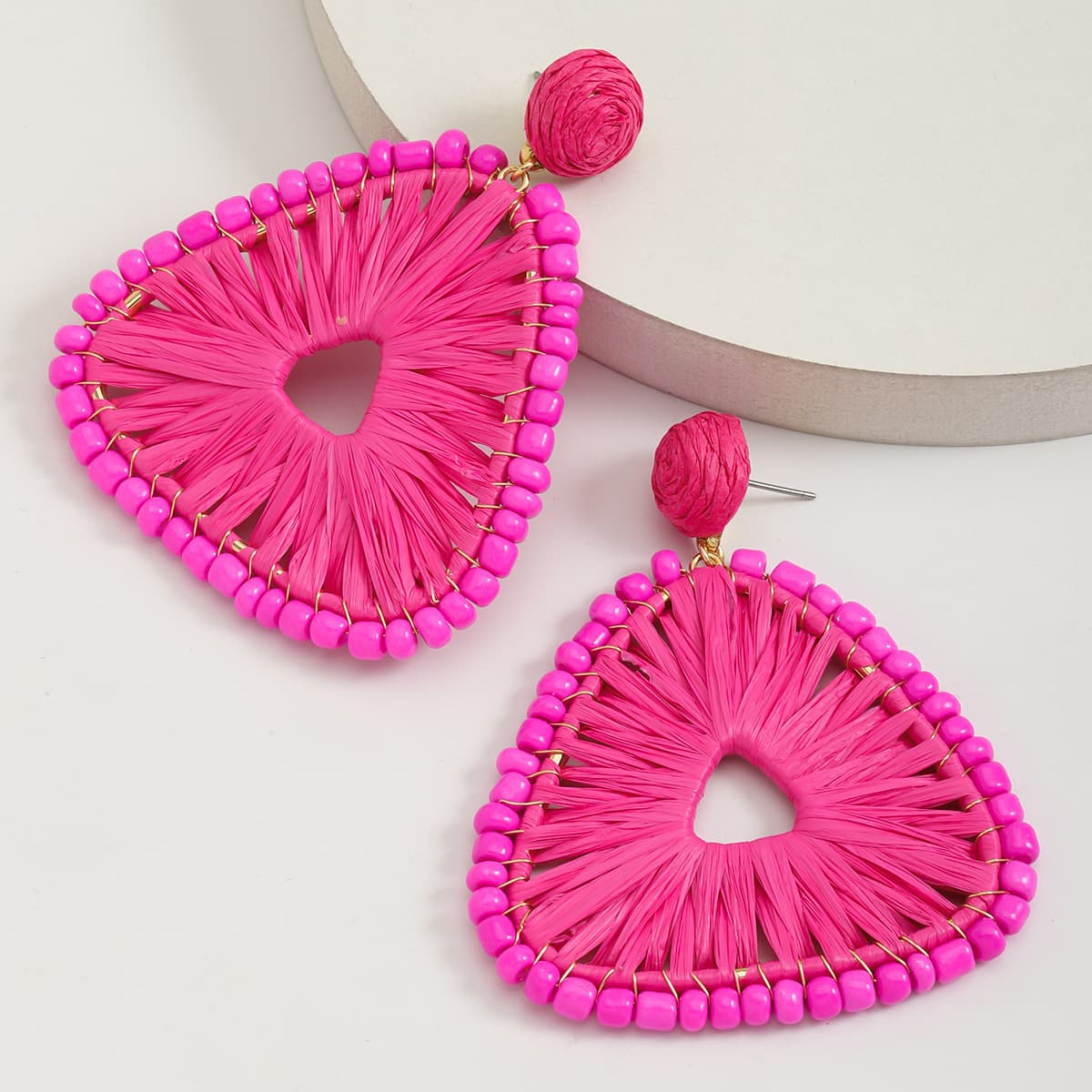 New summer seaside holiday style earrings raffia hand woven rice bead earrings geometric square sweet earrings