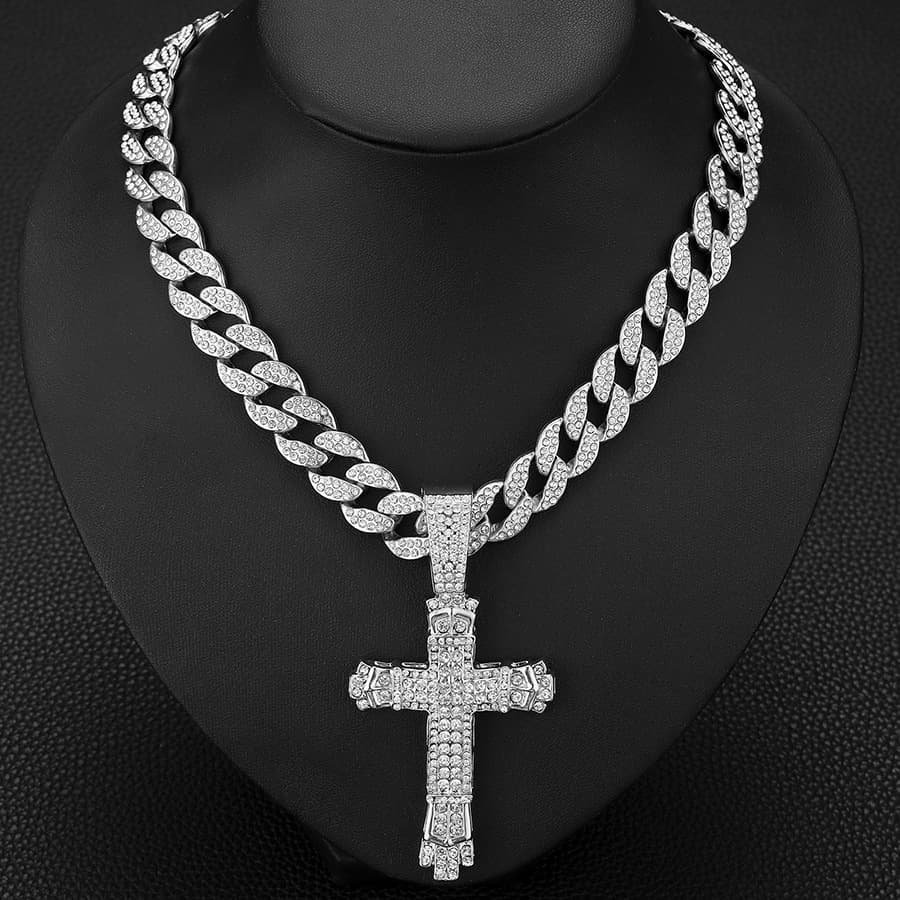 Street hip hop cross Cuban chain American style full diamond cross with buckle Cuban chain