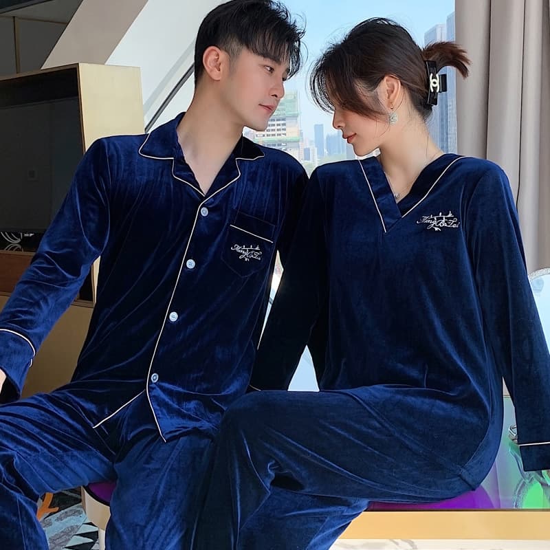 Women's island velvet couple pajamas gold velvet home clothes thickened double-sided velvet autumn and winter suit