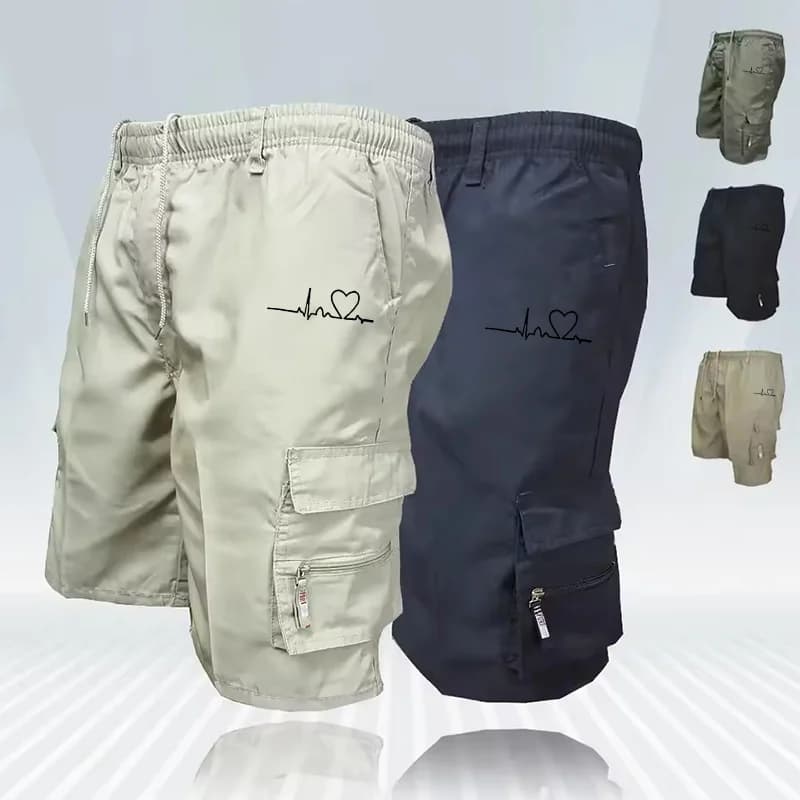 Men's EKG Heartbeat Print Cargo Shorts - 4-Pocket Tactical Design With Quick-Dry Anti-Wrinkle Fabric & Reinforced Stress