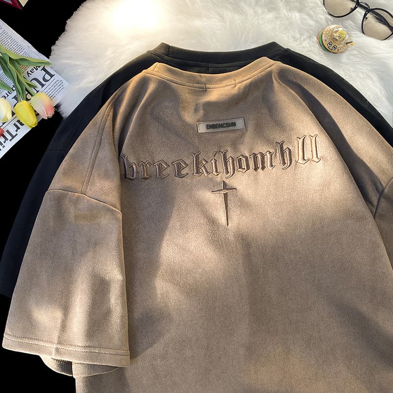 Men's Clothing T-shirt men's trendy brand ins European and American embroidered round neck top youth loose loose short-sleeved T-shirt