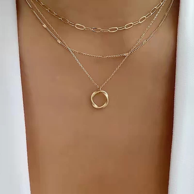 Bohemian Ethnic Retro Women Necklace Thick Chain Exaggerated Neck Chain Regular Circle Pendant Fashion Necklace Hip Hop Personality Collar Metal Woman