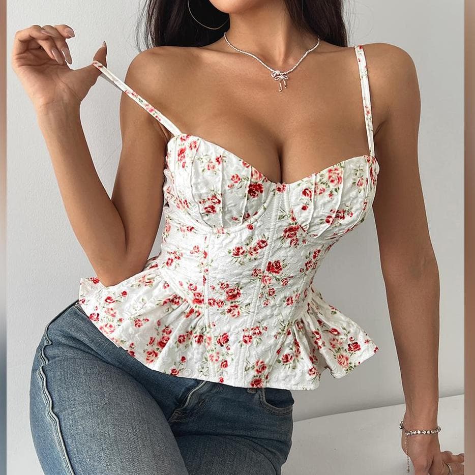 Women's Clothing Spring And Summer Floral Irregular Lotus Leaf Light Slim New Sexy Backless Lace Up Chest Wrap