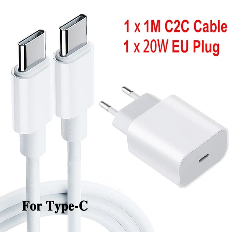 Chargeur de téléphone USB PD 20 W, adaptateur secteur mural rapide pour iPhone, iPad, Samsung, OnePlus, câble Type-C, prise UE/US