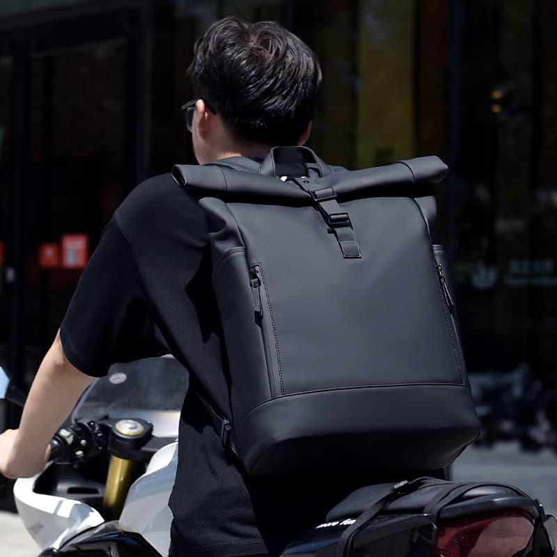 Unisex Waterproof Backpack With Roll Top – Lightweight Laptop Backpack For Travel, Commute & College – 35L Capacity, PU Material, Cushioned Straps