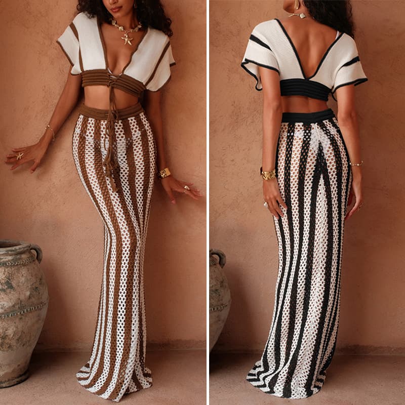 Women's Clothing New Knitted Top Set Sexy Bikini Beach Cover Up Dress