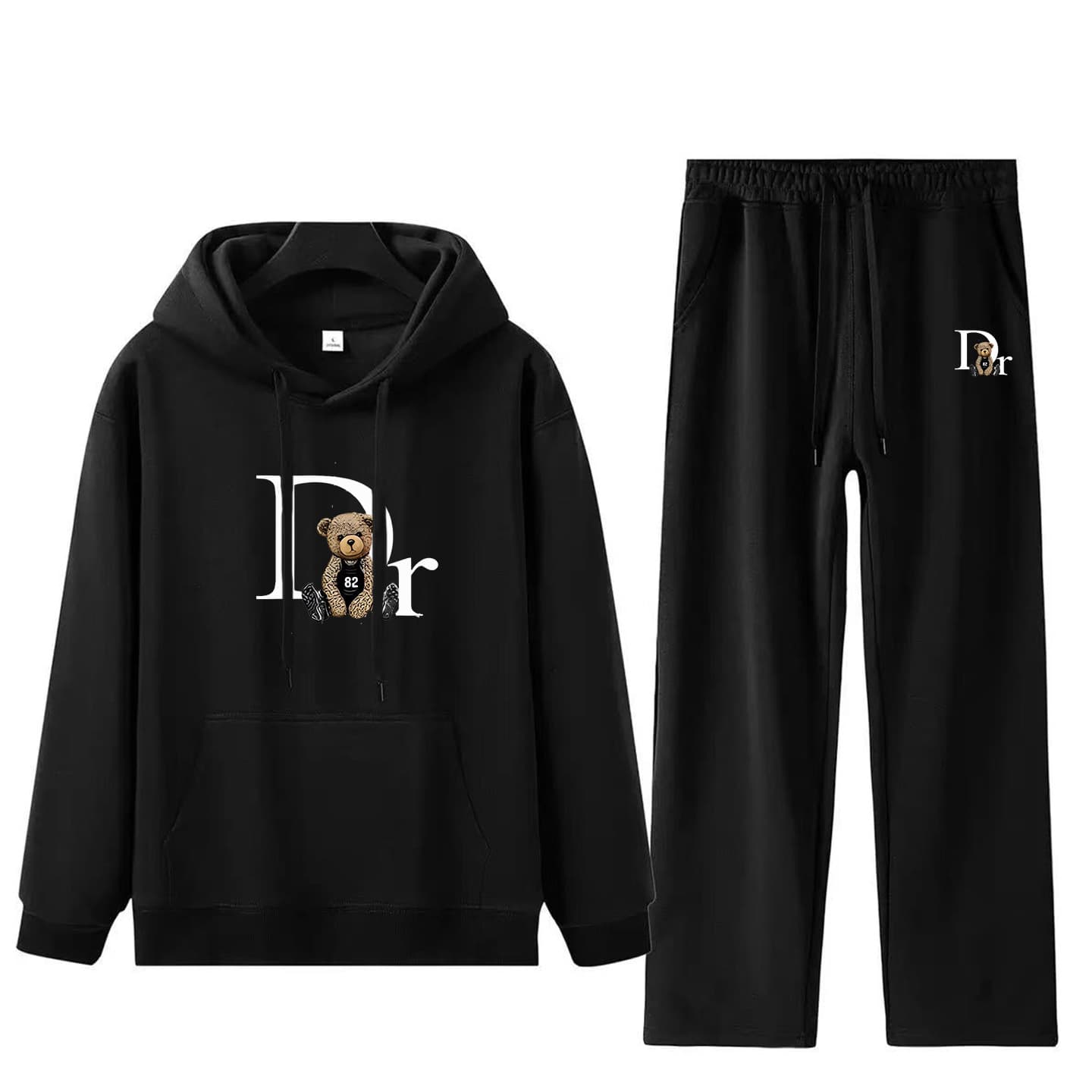 Ensemble unisexe sweat à capuche et jogging Letter Bear – Survêtement polaire d'hiver confortable, coupe oversize (S-5XL)