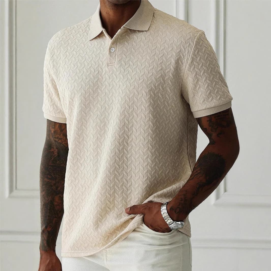 Men's Clothing Men's Summer Loose Casual Lapel Jacquard Short Sleeved Polo Shirt
