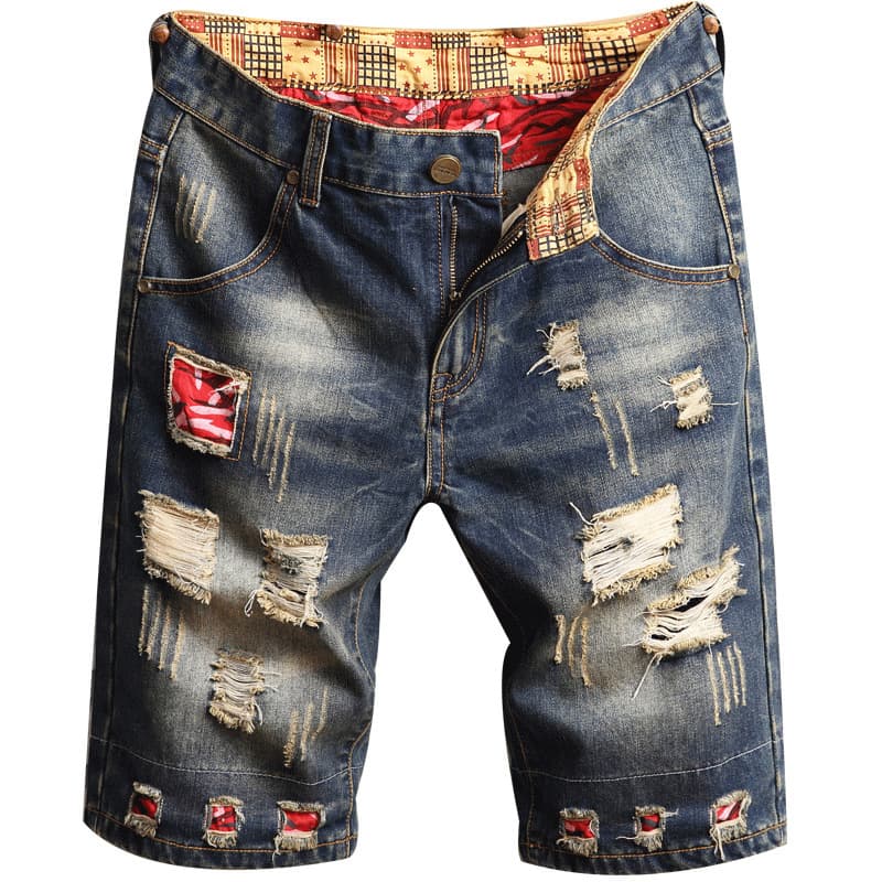 Man's Clothing Denim Shorts Men Slim Straight Slim Ripped Five/medium Pants Stretch Jeans Men