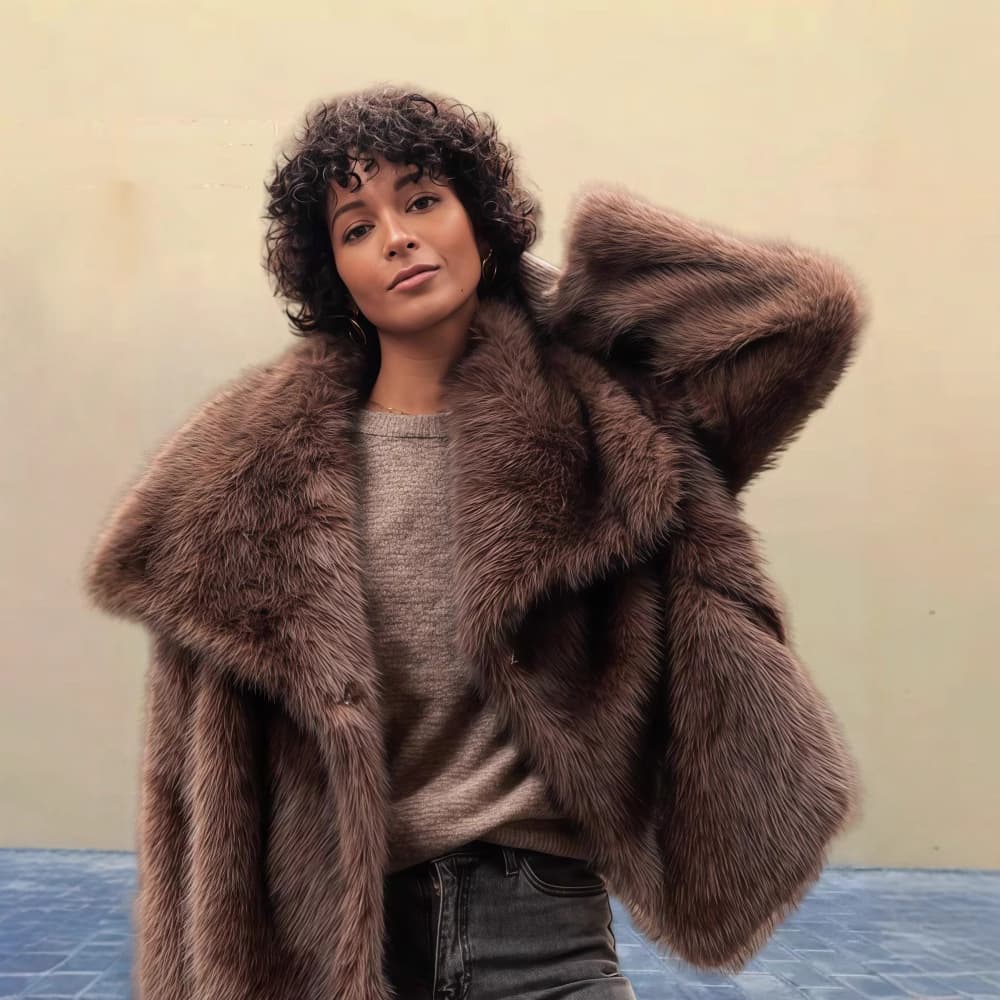 Faux Fur Collared Coat | Women’s Long-Sleeve Blazer Jacket (XS-L, White/Khaki/Brown/Burgundy)​