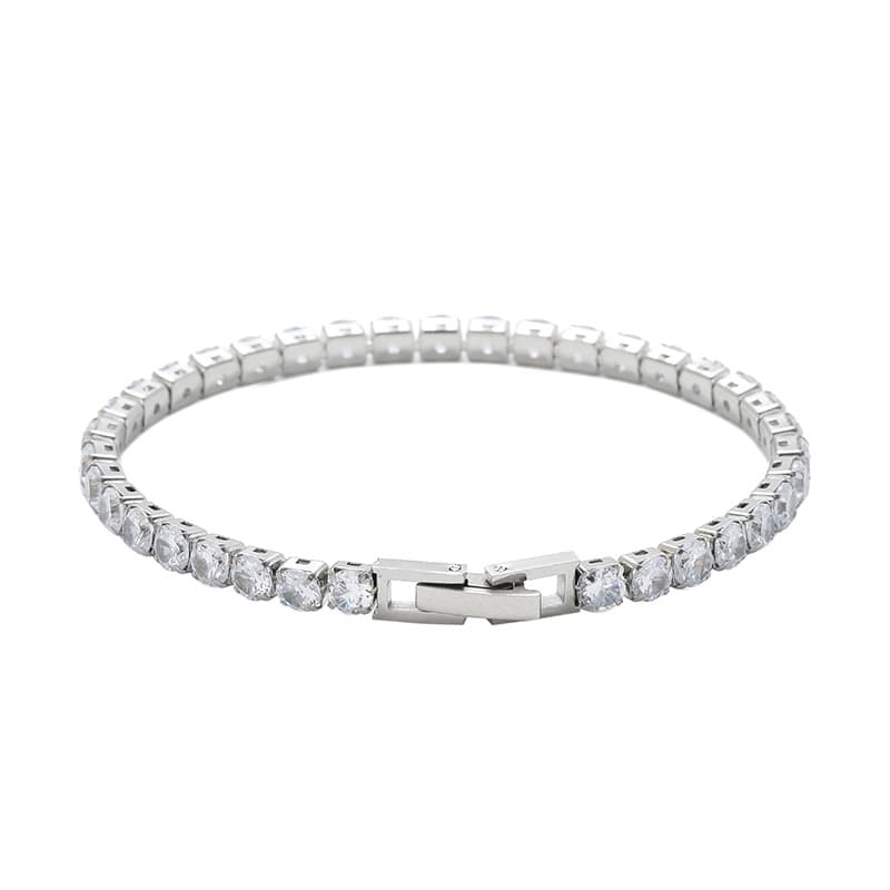Hip Hop Titanium Steel Single Row Full Diamond Zircon Tennis Bracelet Unisex Trendy Street Jewelry