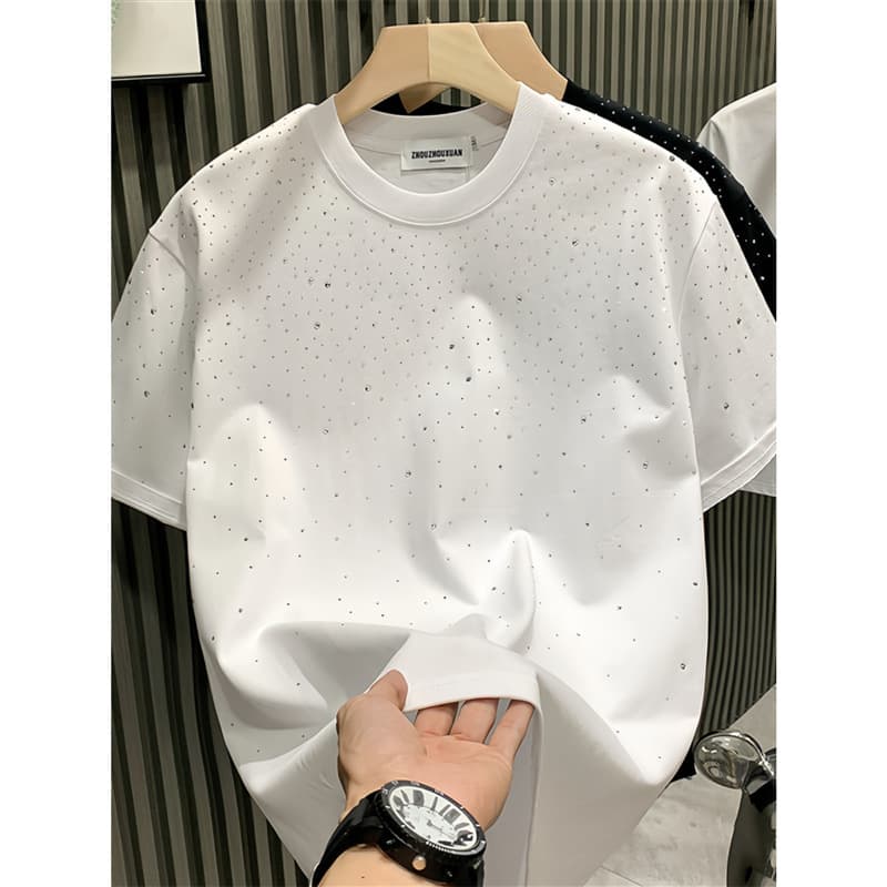 Men's Clothing brand light luxury men's T shirt short sleeved niche full of stars hot diamond high end round neck versatile half sleeved T shirt trend