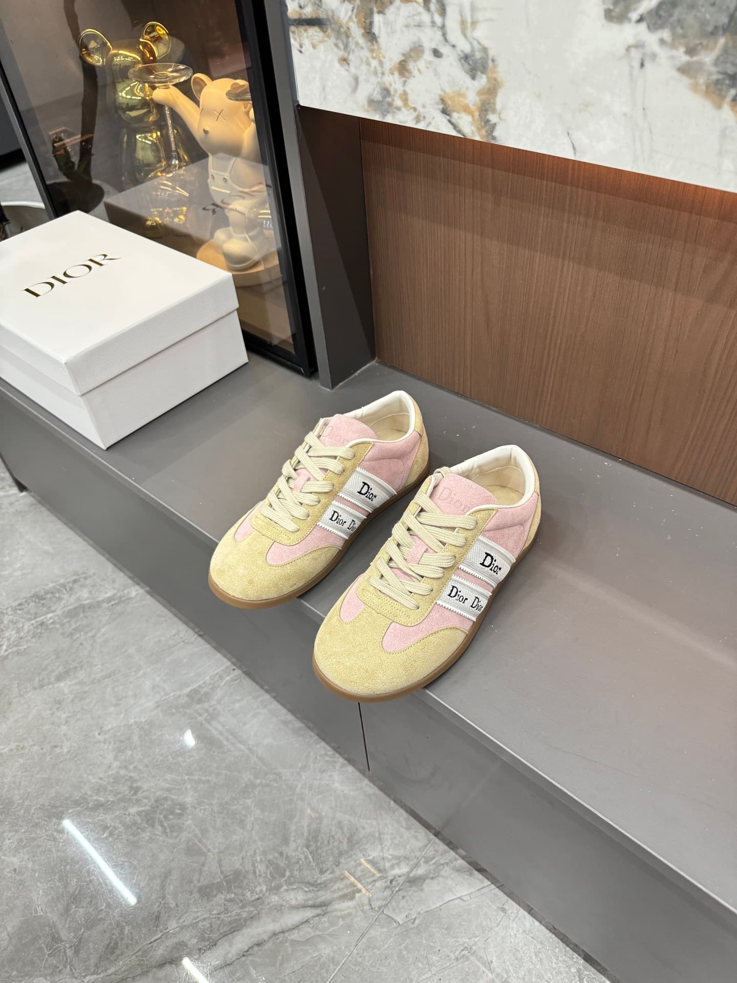Baskets Dior originales rose et beige de haute qualité pour femme, style rétro allemand, à lacets