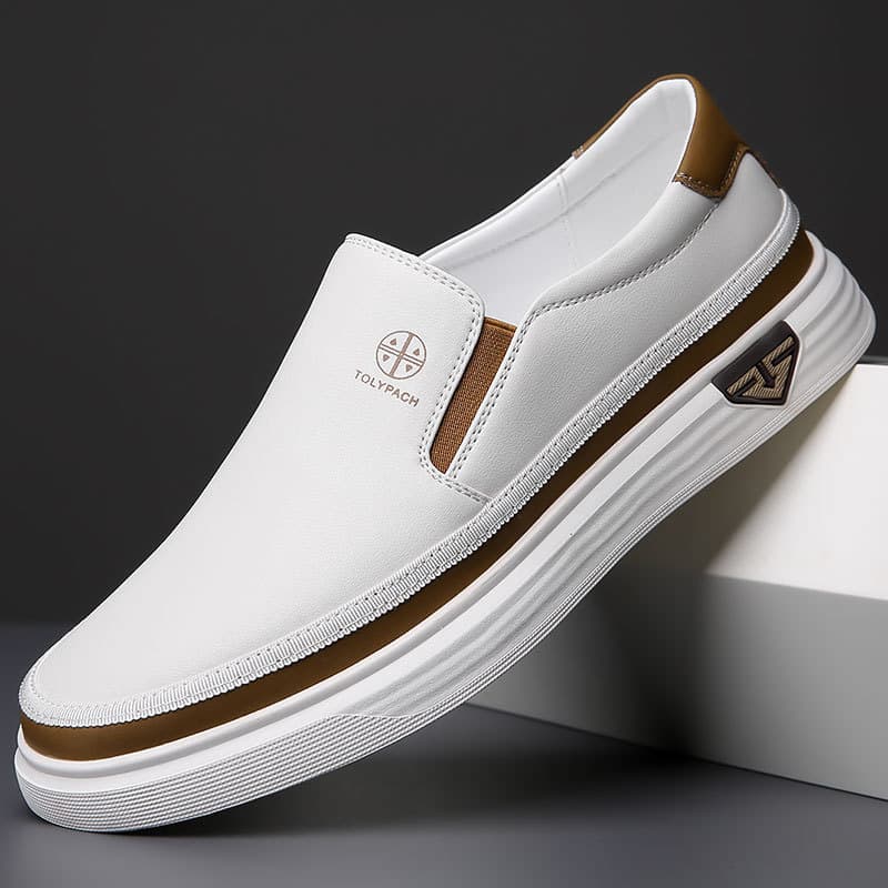 2024 Spring and Autumn New Men's Daily Casual Leather Shoes Men's Soft Leather Soft Bottom Lazy Slip-On Single Shoes Little White Shoes 356