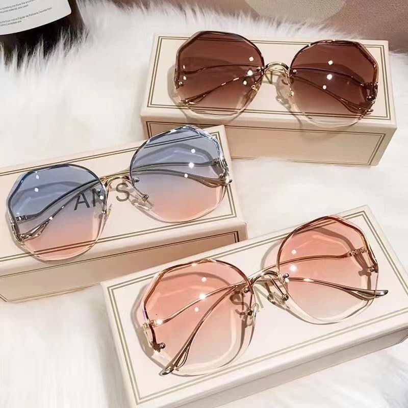 New Ocean Gradient Sunglasses For Women Fashion Trendy Rimless Cut Edge UV Protection Street Style Glasses