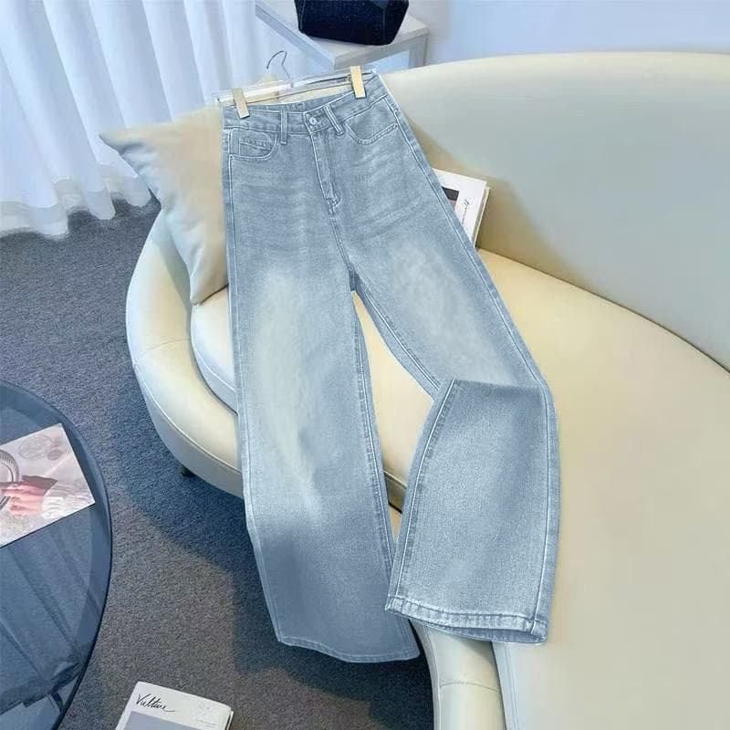 Jeans à jambes larges pour femmes, collection automne 2025, nouveau modèle taille haute, coupe fluide et ample, pantalon droit pour enfants