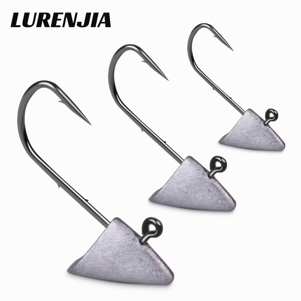 Triangular Lead Head Hook Boat Shaped Fish Hook Reinforced Root Hook Die Cast Lure T Tail Curly Tail White Striped Horse Mouth Green Bass