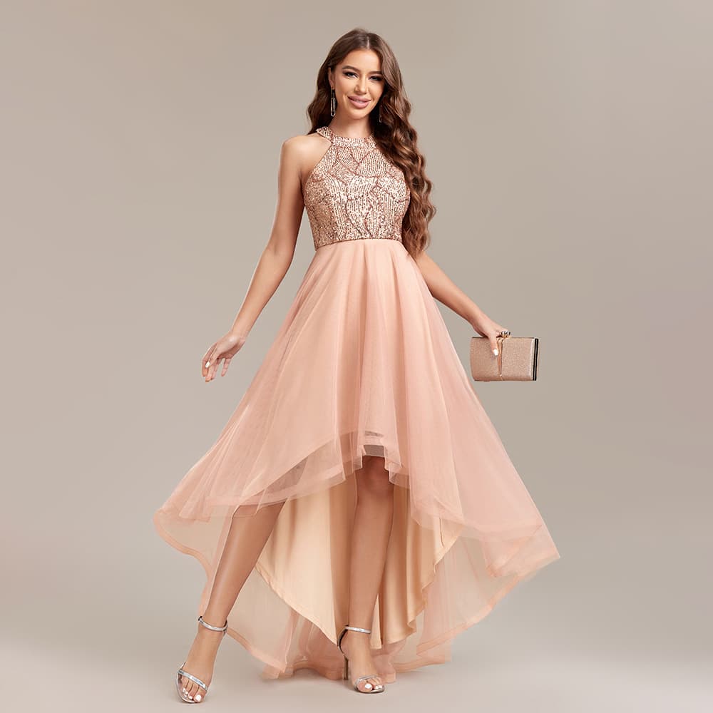 Women's Clothing New Style Halter Neck Sequin Splicing Multi-layer Mesh Sleeveless Irregular Swing Tutu Ball Gown