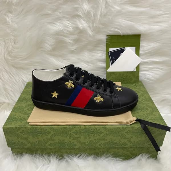 Baskets en cuir de qualité supérieure pour hommes et femmes, chaussures de course à rayures brodées Ace Bee