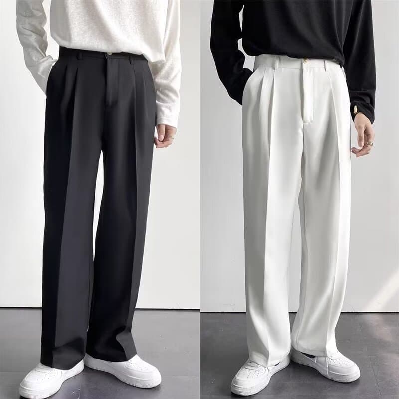 Men's Clothing Light Luxury High End Drape Black Trousers Loose Straight Wide Leg Long Trousers