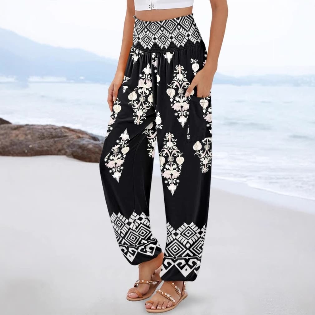 New Spring And Summer Women's Loose High Waist Printed Casual Trousers For Women