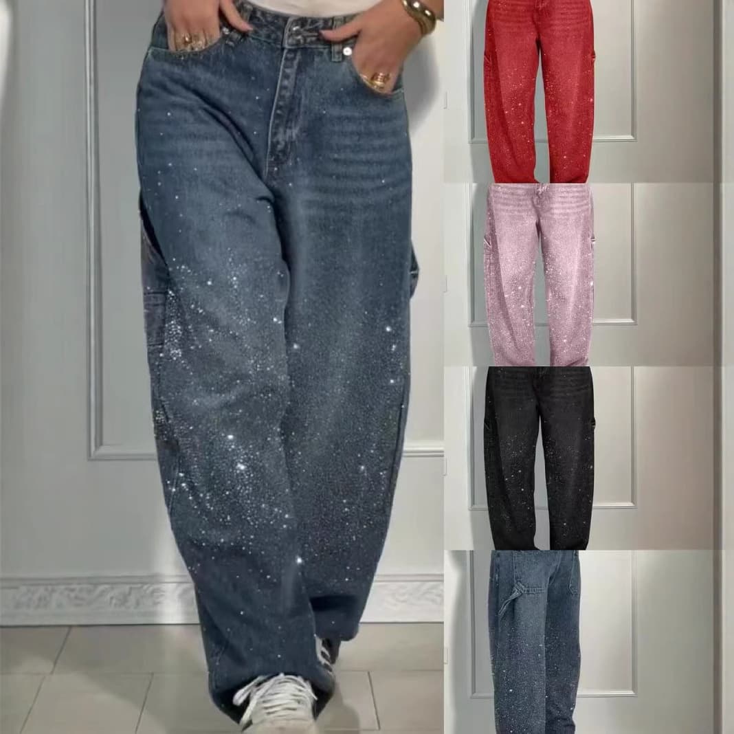 Women's Clothing Fashion Starry Hot Diamond Jeans Casual Trousers