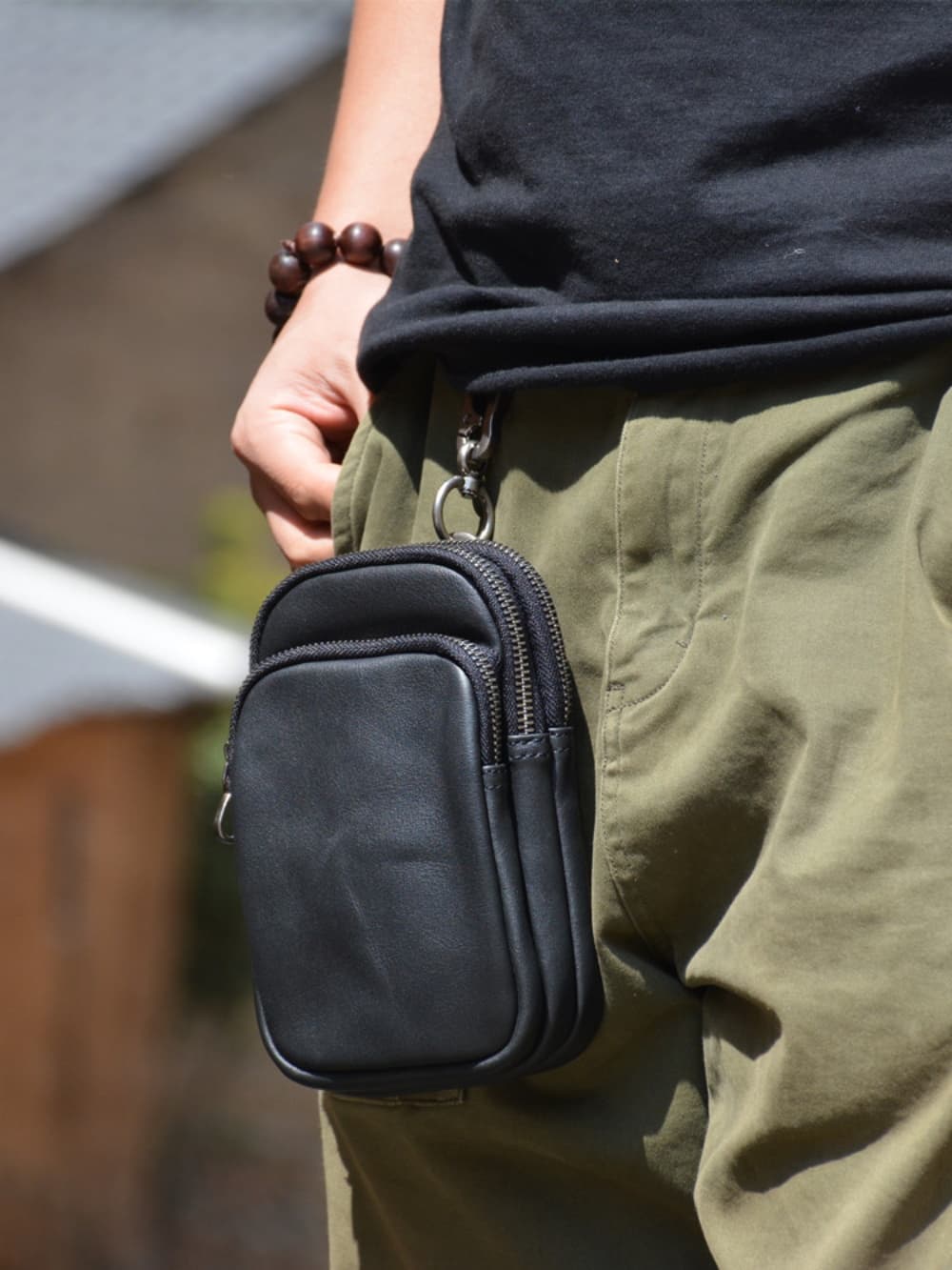 Minimalist First Layer Cowhide Portable Outdoor Men Small Waist Bag