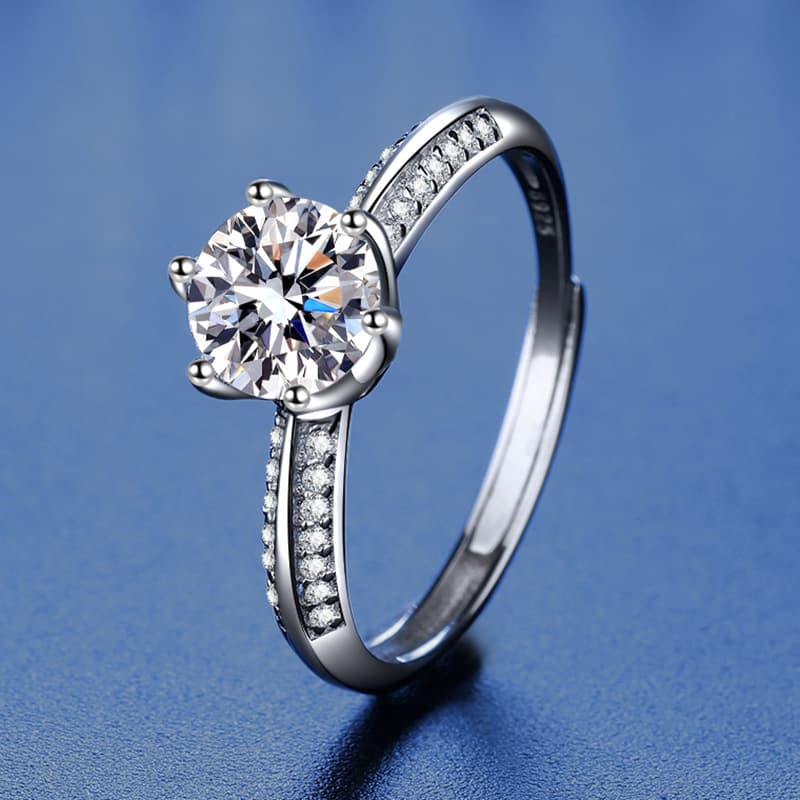 Light Luxury Pure Silver with Micro Setting Six Claw Half Wall Jiangshan Mosang Stone Ring for Women's and Wedding