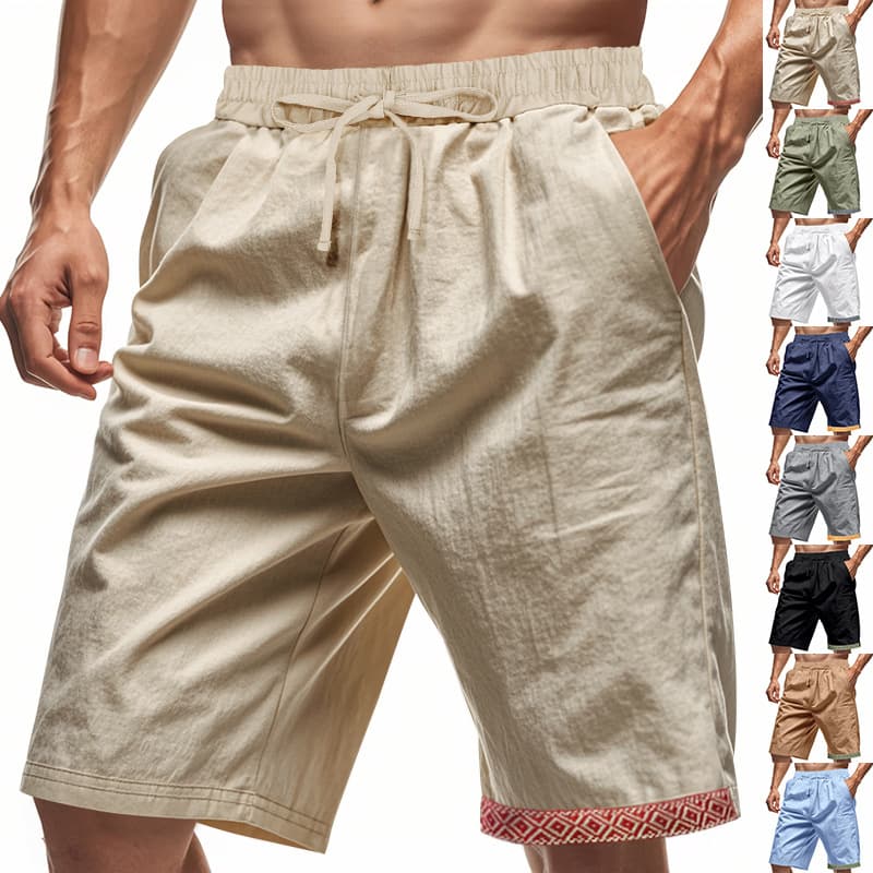 Men's Clothing Solid Color Linen Breathable Casual Shorts Pants