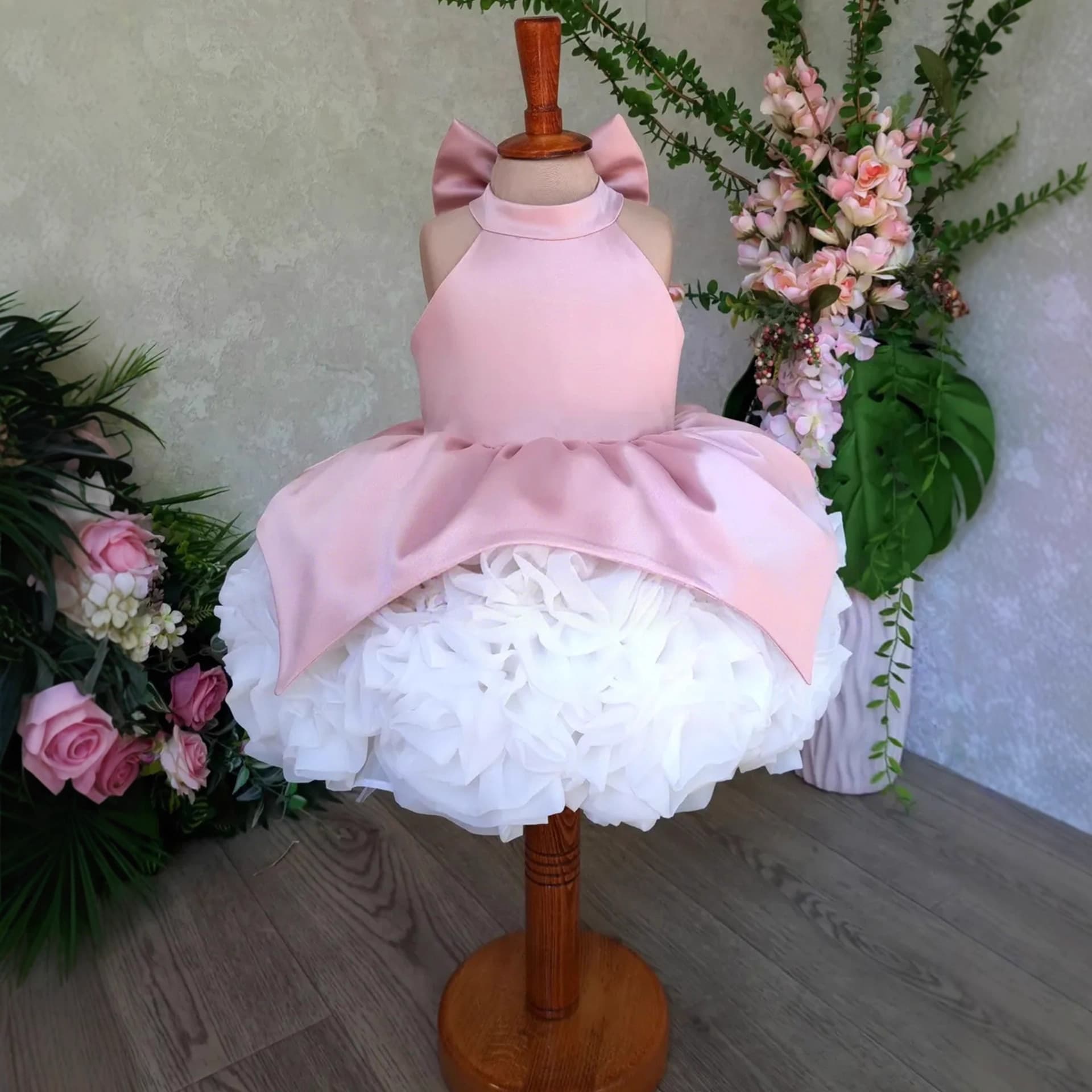​​"Dreamy Pink Princess Dress – Satin & Tulle Sleeveless Gown For Girls' Parties, Photos & Special Occasions (80-160cm)"​​