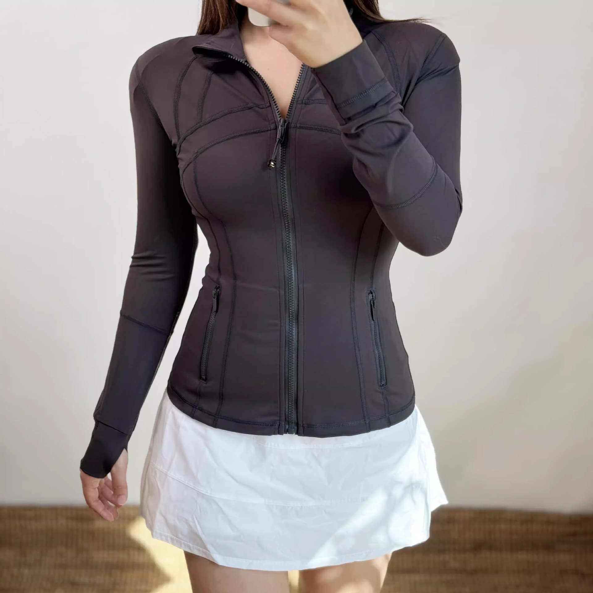 Women's Activewear Outerwear Women's Jacket, Elastic Slim Fit, Zipper, Autumn/Winter Sports Fitness Long Sleeved Jacket Top