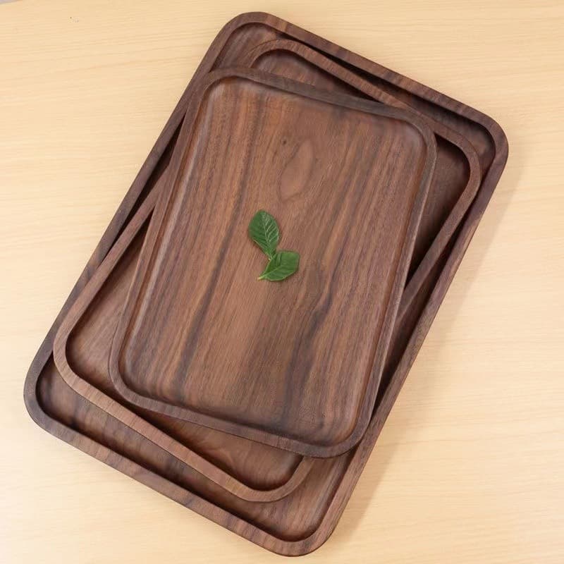 Japanese Style Black Walnut Wood Tray - Rectangular Multi-Purpose Serving Tray For Tea Cups & Dining​​