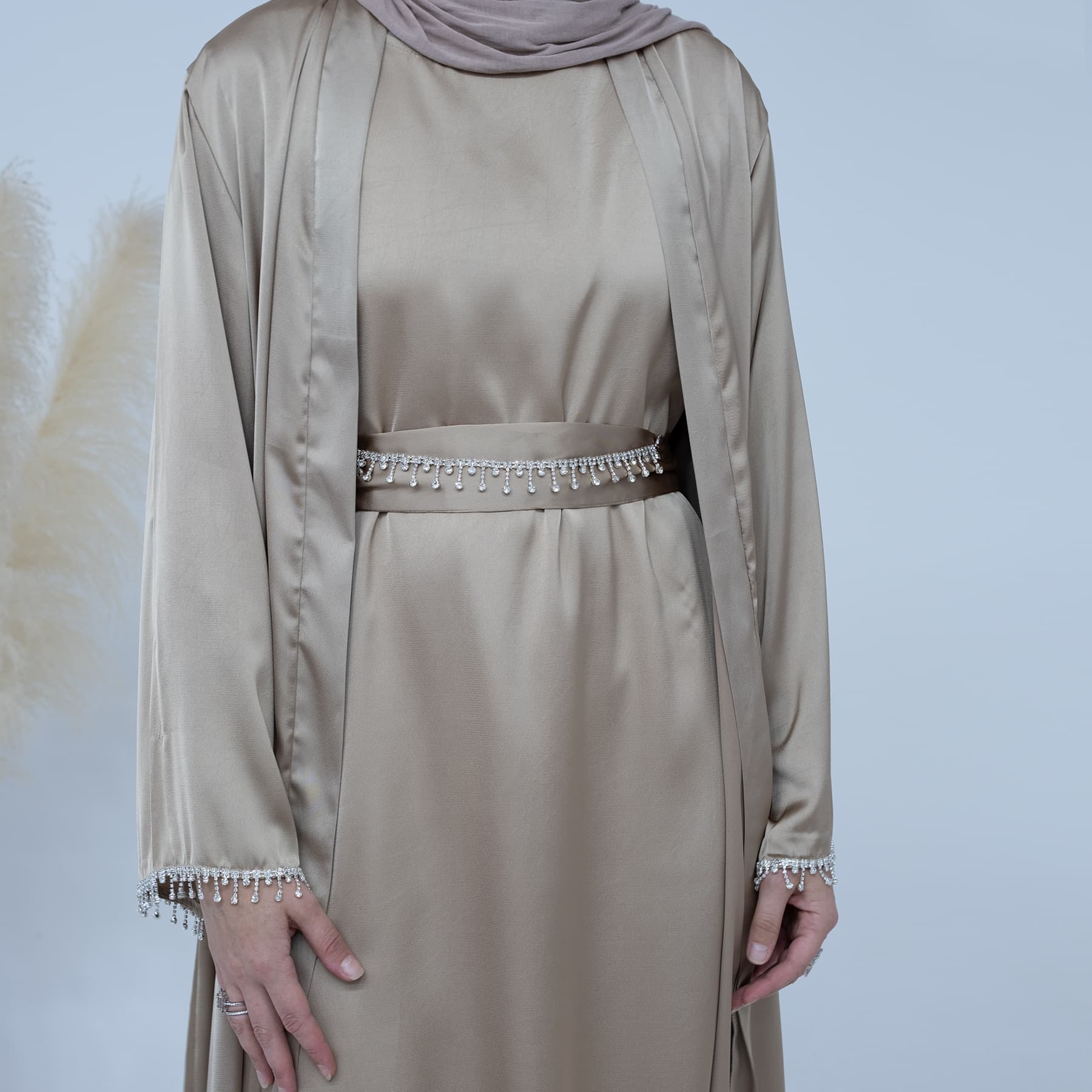 Women's Spring and Summer Solid Color Beaded Dress LR627+LR635+Crystal Chain