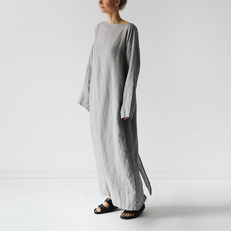 Women's Clothing New Cotton And Linen Long Skirt Long Sleeve One Shoulder Tie Dress